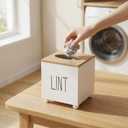 Lint Bin for Laundry Room, Farmhouse Lint Box, Wooden Lint Holder with Lid, Lint Container for Laundry Room Decor, Dryer Lint Trash Can for Laundry Accessory Organization