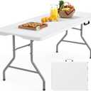 6FT Folding Table Heavy Duty Portable HDPE Plastic Table 350lbs Capacity Fold in Half Design with Handle Waterproof Surface for Indoor Outdoor Picnic Camping Events (New Upgrade-White, 6FT)