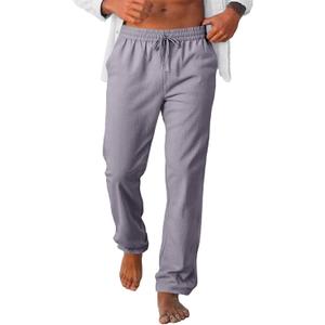 Runcati Mens Casual Pants Drawstring Elastic Waist Lightweight Linen Pants Loose Fit Straight Legs Beach Trousers (L)
