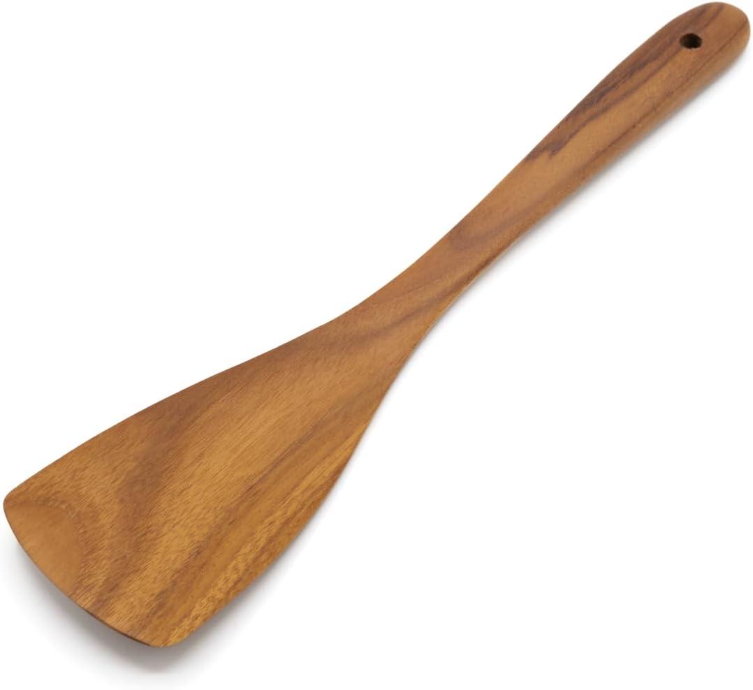 FAAY Teak Wooden Turner, Sauté Paddle, Spatula, Compact - XL Size, Healthy and High Moist Resistance for Non Stick Cookware (12 Inch Flat Edge Spatula)