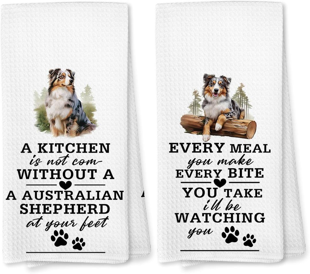 Voatok Funny Australian Shepherd Kitchen Towels Set of 2, Australian Shepherd Gifts for Women Hand Towels, Gifts for Dog Mom Lovers Dish Tea Towels for Kitchen, 16x24 Inches
