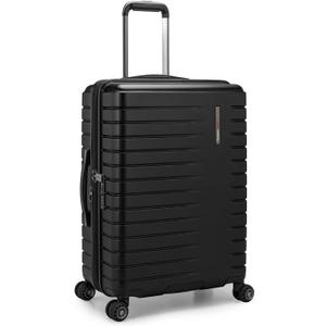 Traveler's Choice Archer Polycarbonate Hardside Spinner Luggage Set, Tie Down Straps, Black, Checked 25-Inch
