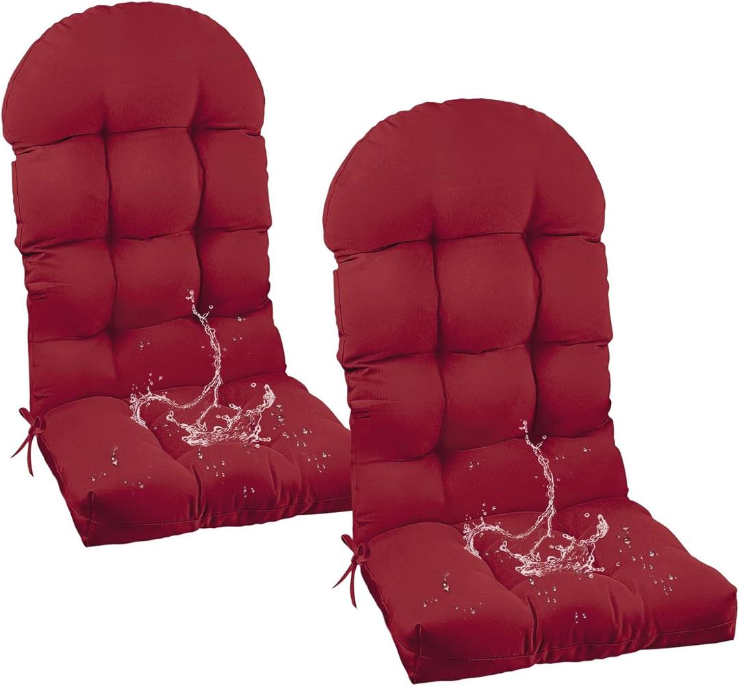 Outdoor Adirondack Chair Cushions for Garden Patio Waterproof Burgundy High Back Rocking Chair Cushion Set of 2 with Ties 47"*19.68"*3.9"
