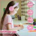 Cat Ear Kids Bluetooth Headphones for Girls Children Teens, LED Light Up Wireless/Wired Mode Foldable Stereo Girls Headphones with Built-in Mic for School Birthday Xmas Gift (Pink)