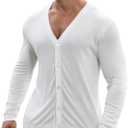 Men's V Neck Cardigan Sweater Casual Lightweight Button Down Knitted Cardigan Sweater (Large)