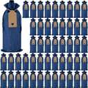 Windyun 50 Pcs Burlap Wine Bag Bulk Gift Bag with Drawstrings, Reusable Wine Bottle Bags with Gift Tags and Ropes for Birthday Holiday Blind Tastings Party Home Storage (Blue)