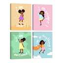 Canvas Art Set of 4: African American Girls Wall Art - Motivational Black Girl Prints for Bedroom Decor