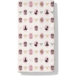 Pink Halloween Cat Witch Baby Crib Sheets for Girls Cute Black Halloween Cat Bows Baby Sheet Spooky Western Cowgirl Fitted Crib Mattress Cover Standard Toddler Mattress 52''x28'' (One size)