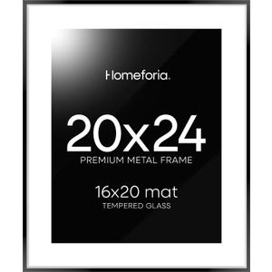 Homeforia 20x24 Picture Frame Black, High End Metal 20x24 Frame Matted to 16x20 Print, 20 x 24 Black Poster Frames with Mat 16 by 20 inch Photo, 24x20 Hanging Frame, Tempered Glass, Wall Kit, Set of 1
