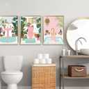 2 x 3Pcs Pink Bathtub Plant Canvas Wall Art Maximalist Botanical Bathroom Posters Prints Paintins Pink toilet bathtub sink Wall Decor Pictures for Washroom Artwork Home Decoration Unframed