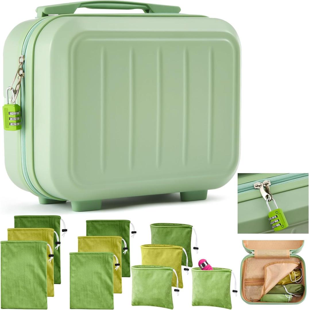 Chunful Adult Game Toy Storage Box Case with 9 Pcs 3 Sizes Discreet Toy Storage Bags Reusable Lockable Organizer Container with Lock Private for Women Men Gift Travel Home(Green)