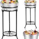 Fumete Galvanized Beverage Tub with Stand Champagne Ice Bucket Stand, 1 Set