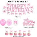 Pink Bow Birthday Party Decoration, Girl Bowtie Themed Supplies, Bow Knot Happy Birthday Banner Garland, Bow Latex Balloons, Bow Cake & Cupcake Toppers, Satin Ribbon for Coquette Birthday