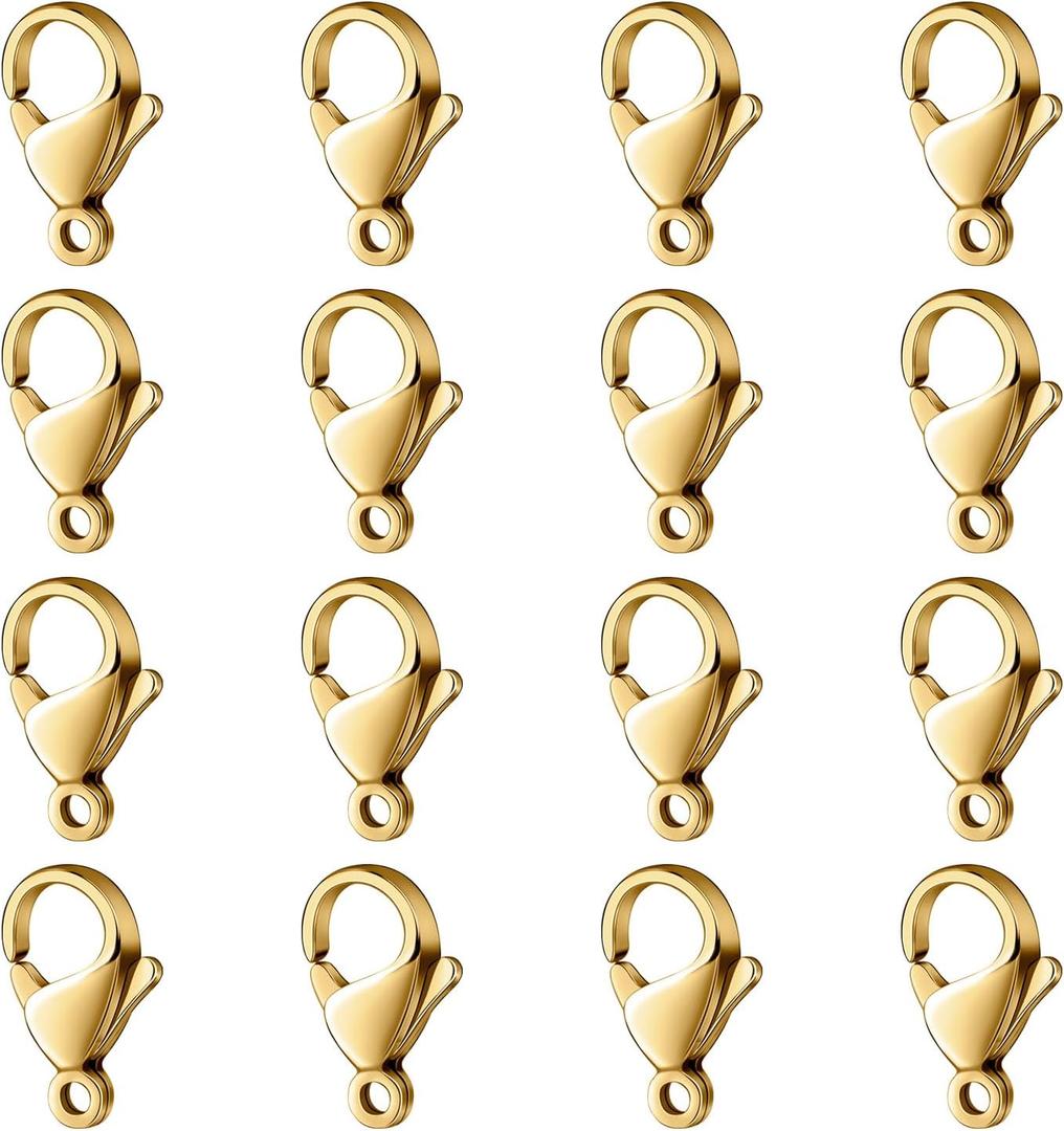 100PCS Gold Lobster Clasps 9mm 18K Gold PVD Plated Stainless Steel Lobster Claw Clasps Bulk for Jewelry Making DIY Necklace Bracelet