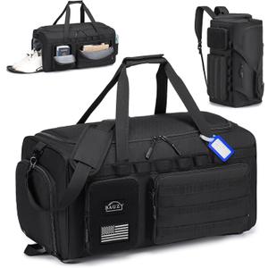 Tactical Gym Bag for Men 55L Sports Duffel Bags 3 in 1 Travel Duffel Bag with Shoe Compartment Waterproof Workout Backpack Carry On Bag for Overnight Weekender Travel Black