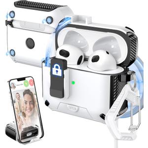 for AirPods 3rd Generation Case Cover, Compatible with Magsafe, Magnetic Automatic Lock, Charging Port Dust-Proof & Stand Design with Cleaning Kit, Black/White