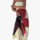 Women Y2k Strapless Maxi Dress Floral Print Tube Long Dress Boho Beach Sundress Going Out Streetwear, Large, White 