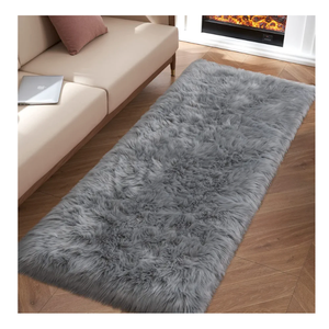 Grey Fluffy Rug for Bedroom, 2'X6' Faux Fur Rug for Runner, Gray Soft Shag Rug for Sofa Couch Cushion, Cozy Shaggy Fuzzy Plush Floor Carpet for Nursery, Cute Bedside Dorm Home Decor Rectangle
