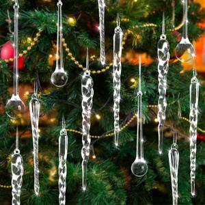 OuMuaMua 100 Pcs Christmas Icicle Ornaments for Christmas Tree Decorations, Water Drop Shape Crystal Pendants Hanging Acrylic Ornaments, Xmas Winter Wonderland Party Decorations Supplies