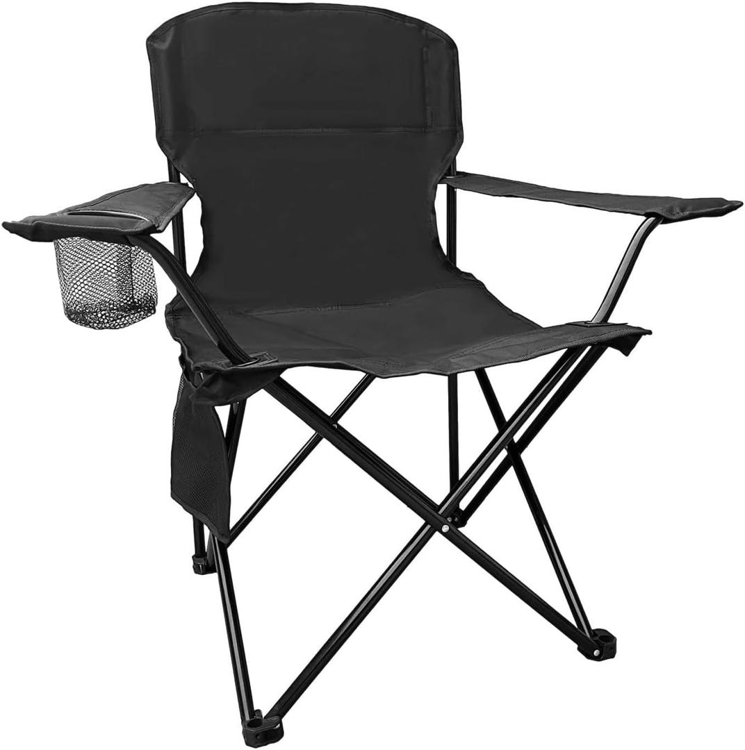 Folding Camping Chair, 225lb Capacity, Includes Cup Holder & Side Storage Bag, 5.5lbs Portable for Beach, Camping, Sport,Black (20.5"D x 20.5"W x 33.8"H)