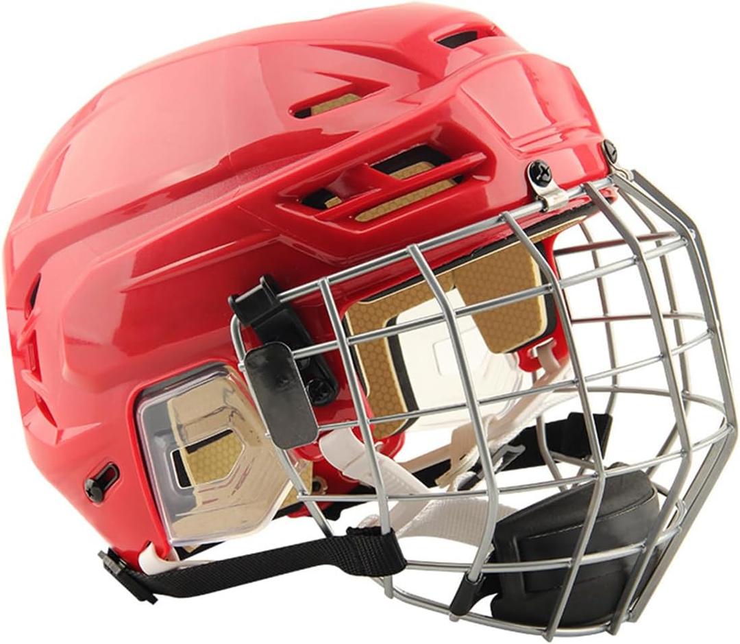 Ice Hockey Helmet Breathable Hockey Helmet with Cage for Youth Adult (X-Large, Red)