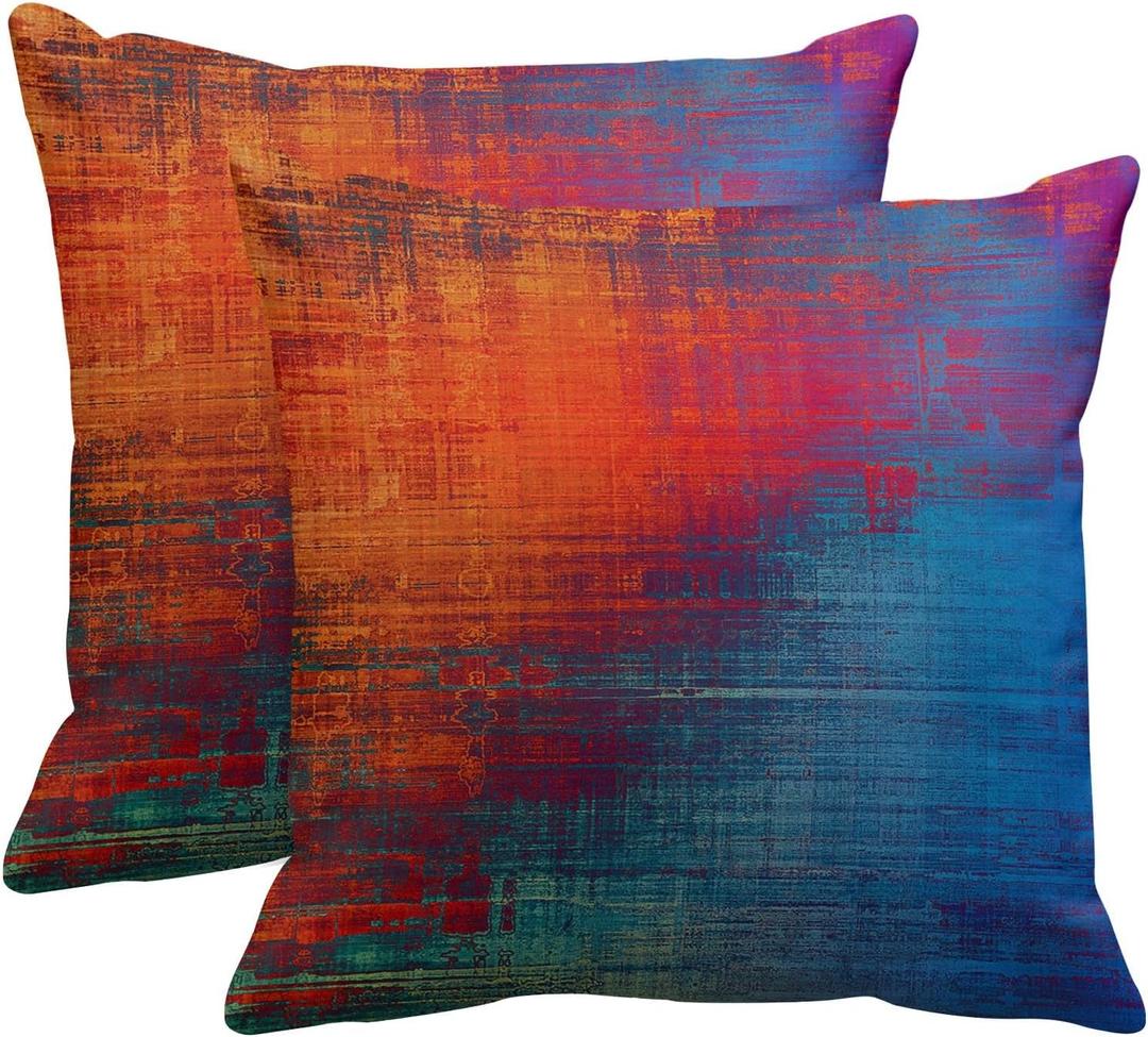 Emvency Set of 2 Red and Blue Throw Pillow Covers Vintage Abstract Orange Messy Rust Painting Decorative Pillow Cases Home Decor Standard Square 16x16 Inches Pillowcases