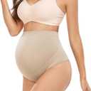 Hailycoco Seamless Maternity Shapewear, Maternity Thong High Waist Underwear Panties for Pregnancy with Belly Support (Medium, Nude+nude+white)