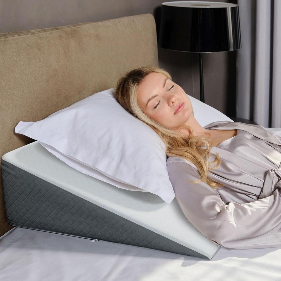 Kolbs Bed Wedge Pillow for Sleep Apnea, Sleeping Comfort, Relaxing, Acid Reflux, Heartburn and Back Pain Relief. Cushion for Sitting Up in Bed. Memory Foam Top, Chic Jacquard Washable Cover. (Standard Width 7.5" Height)