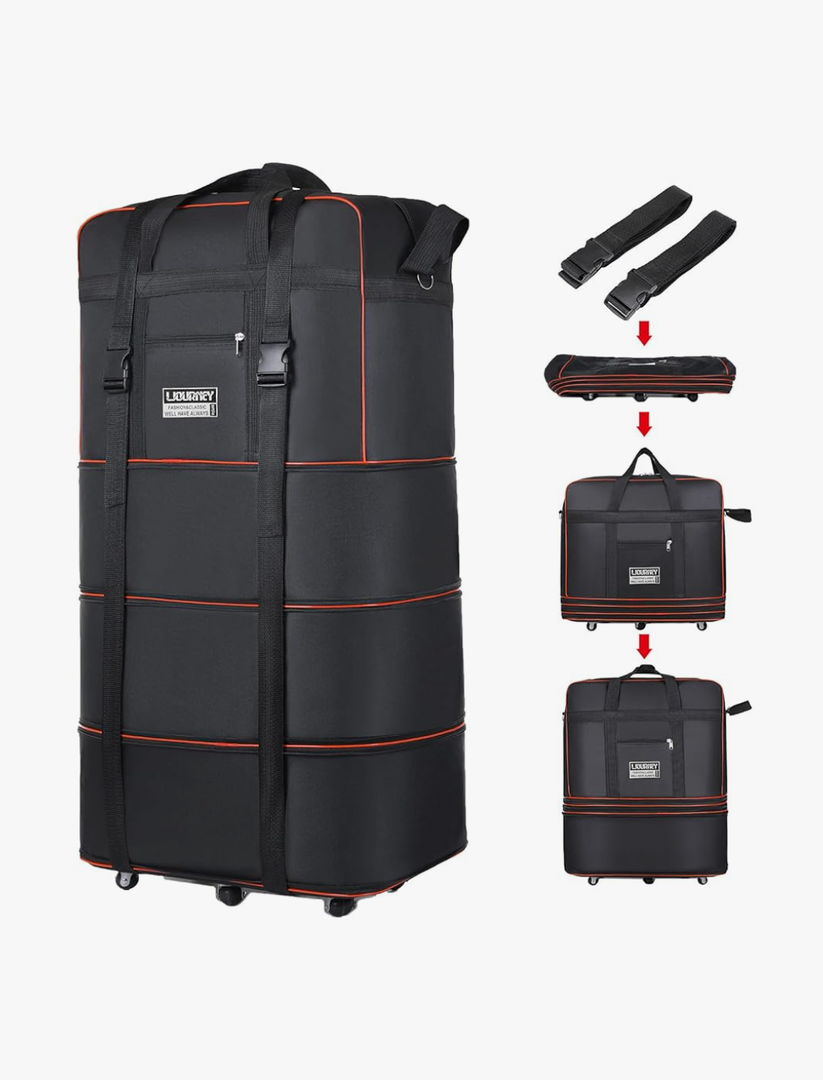 Expandable Large Capacity Travel Bag Oxford Cloth Duffel Bag with Wheels Lightweight Waterproof Travel Foldable Suitcase(Black)