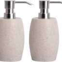 Clasin Home Sandstone Textured Resin Soap Dispenser with Metallic Pump and Waterproof Bottle Labels for Bathroom Kitchen Dish Hand Wash Shower Lotion Shampoo, 12 Oz, 2 Sets Beige