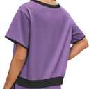 Womens 2 Piece Skort Set 2026 Color Block Short Sleeve Top Drawstring Skort Matching Sets Casual Lounge Summer Outfit (Purple, S)