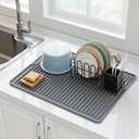 Songrey 24" x 18" Silicone Dish Drying Mat, Kitchen Counter Drying Pad for Sink Dishes or Under Rack, Multi-Use as Heat Resistant Trivet, Coffee Bar Mat