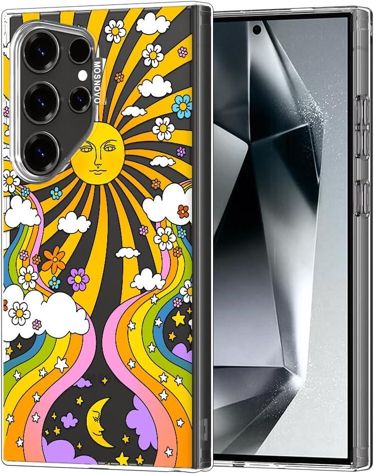 MOSNOVO Case for Samsung Galaxy S24 Ultra, [Buffertech 6.6ft Military-Grade Drop Protection] [Anti Peel Off Tech] Clear TPU Bumper Phone Case Cover Design - 70's Psychedelic Groovy Art