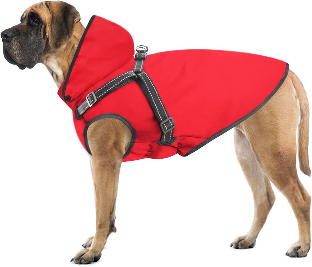 Dog Raincoat Waterproof Dog Hoodie Reflective Dog Raincoat Hooded Adjustable Rain Jacket for Small Medium Large Dogs Puppies (Red, L)