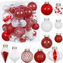 Christmas Ball Ornaments Set, 34PCS Clear Plastic Shatterproof Christmas Ornaments for Xmas Tree Hanging Decorations, for Indoor Home Valentine's Day Thanksgiving Party Decor - Red/White