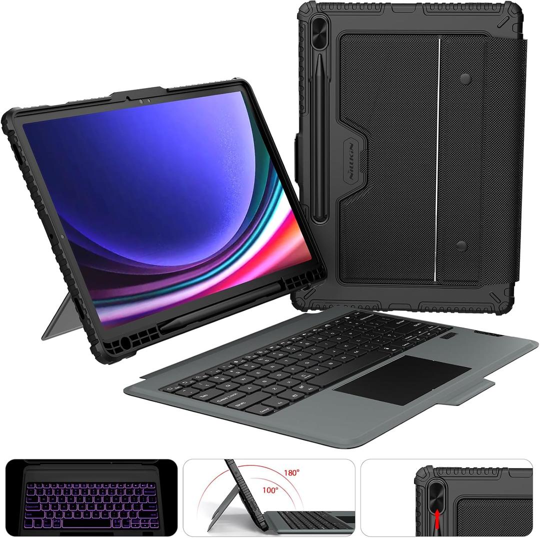 Nillkin for Samsung Galaxy Tab S10 Plus/S9 Plus Case with Keyboard, Multi-Touch Trackpad, Detachable Backlit Keyboard Case with Slide Camera Cover and Pencil Holder for Samsung Tablet S9+/S10+ 12.4"