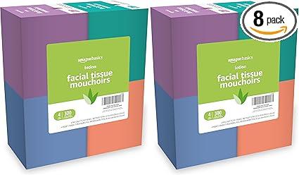Facial Tissue, 2-Ply, 300 Count | With Lotion | 8 Packs