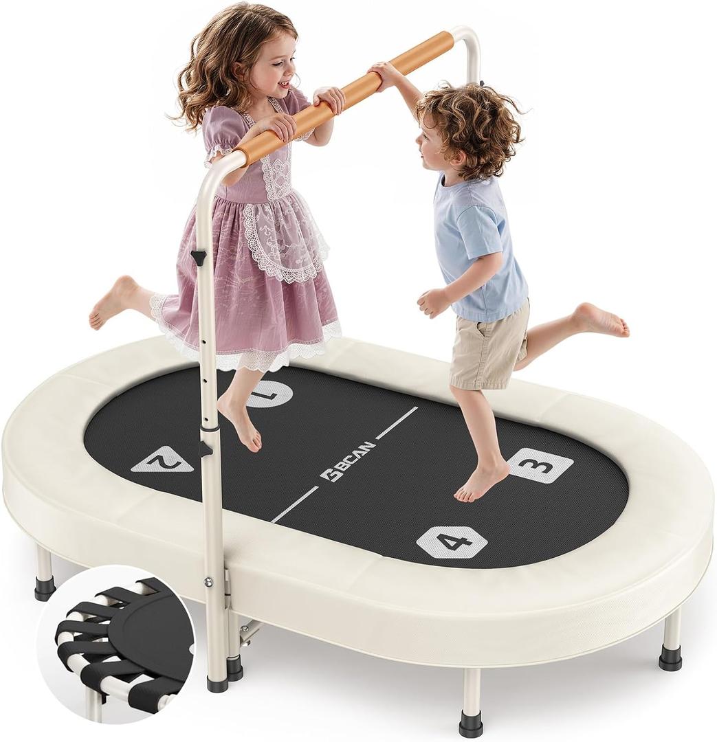 BCAN BT6 56" Double Mini Trampoline for Kids, Foldable Indoor, Handlebar
ASTM Certified 56" Foldable 2 Kids Trampoline, Toddler Indoor, Safety Elastic Band, 5-Level Adjustable Handlebar, Load 220lbs