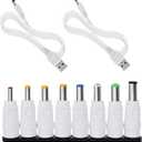 UCEC DC 5V Power Cord, Universal USB to DC 5.5x2.1mm Plug Charging Cable with 8 Interchangeable Plugs Connectors Adapter for Router, Mini Fan and More Electronics Devices (White), 2 PCS
