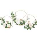Ling's Moment Candle Holder Hoop Wreath Floral Centerpieces for Sweetheart Table, Head Table, Ceremony Reception Artificial Flowers Decorations (Set of 3, White)
