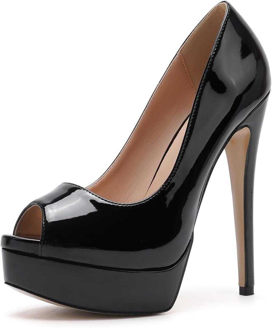 WUXIN H&P Women's Platform Stiletto Heels Shoes Peep Toe Pumps 6 inch Sexy Heels for Dress Wedding Party (8.5, Black)