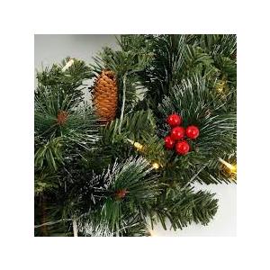 Christmas Garland Prelighted 9ft with 50 Lights, Christmas Decor with 50 Light Pine Cone Red Berries Timer for Mantle Staircase Indoor and Outdoor