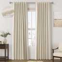 Beige Blackout Linen Curtains 90 inch Length 2 Panels for Living Room Oatmeal Pinch Pleated Black Out Drapes Farmhouse Rustic Room Darkening Window Curtain Panels Bedroom 90 inches Long (52"W x 90"L (Pack of 2))