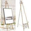 Gold Easel Stand for Sign, Heavy Duty Adjustable Metal Display Easel
Durable Metal, Scroll Design, Holds Heavy Items, 3 Height Adjustments, Chain Support, Folds Flat for Storage, No Assembly