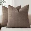 Foindtower Set of 2 Decorative Linen Check Throw Pillow Covers Neutral Farmhouse Vintage Cushion Covers Modern Boho Home Decor for Sofa Chair Couch Bedroom Living Room Outdoor,2222 Inch,Taupe Grey