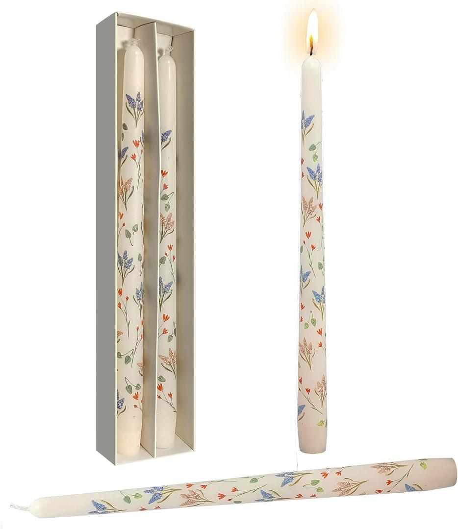 10 Inch Handmade Decal Taper Candles Candlesticks 2 Pack Unscented Long Candles Colored Wax Tapered Candles for Wedding Home Decoration(Hyacinth) (bluepink)