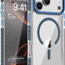 DEERLAMN Strong Magnetic Case for iPhone 17 Pro Max 6.9-Inch,[Compatible with Magsafe][Military Grade Drop Protection] Clear Slim Shockproof Protective Phone Cover-Transparent+Blue
