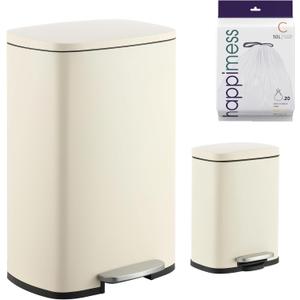 happimess HPM1006F Connor Rectangular 13-Gallon Trash Can with Soft-Close Lid and Free Mini Trash Can, Fingerprint Resistant, Modern, Minimalistic for Home, Kitchen, Office, Bathroom, Limestone Beige