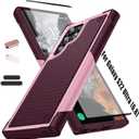 Heavy Duty Case for Samsung Galaxy S22 Ultra 6.8 Inche, 4 Corners with Airbags[12ft Drop Protection], Non-Slip Textured Grip Bumper Support Wireless Charging Drop Resistant Case -Rose/Pink