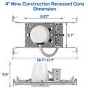 4 Inch New Construction Recessed Can, IC Rated Air Tight Ceiling Can, Easy Install, TP24 Connector & E26 Socket, Lighting Housing with J-Box, UL-Listed, 8-Pack